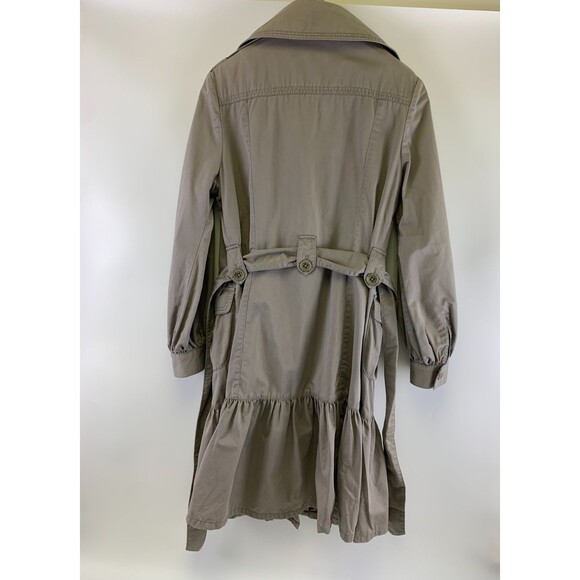 Ted Baker Ruffle Trench Coat Belted Jacket Button Collared Gray Cotton Womens 4 - Picture 6 of 15